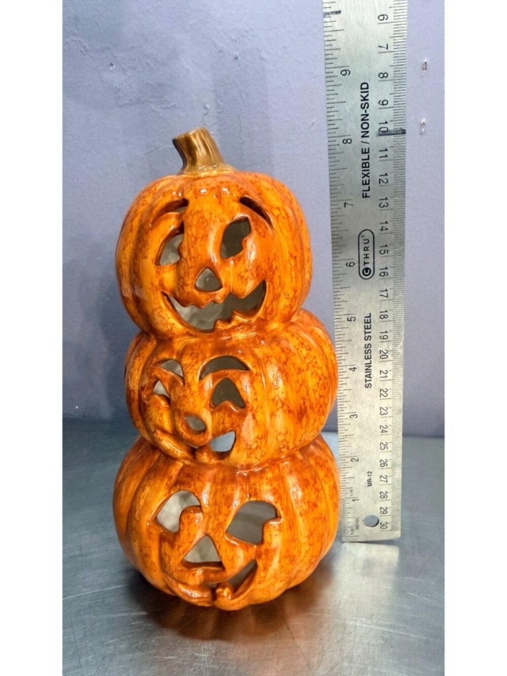 Vintage Russ Berrie Ceramic Stacked Jack O' Lantern Tealight Candle Holder 28683 - Picture 7 of 8